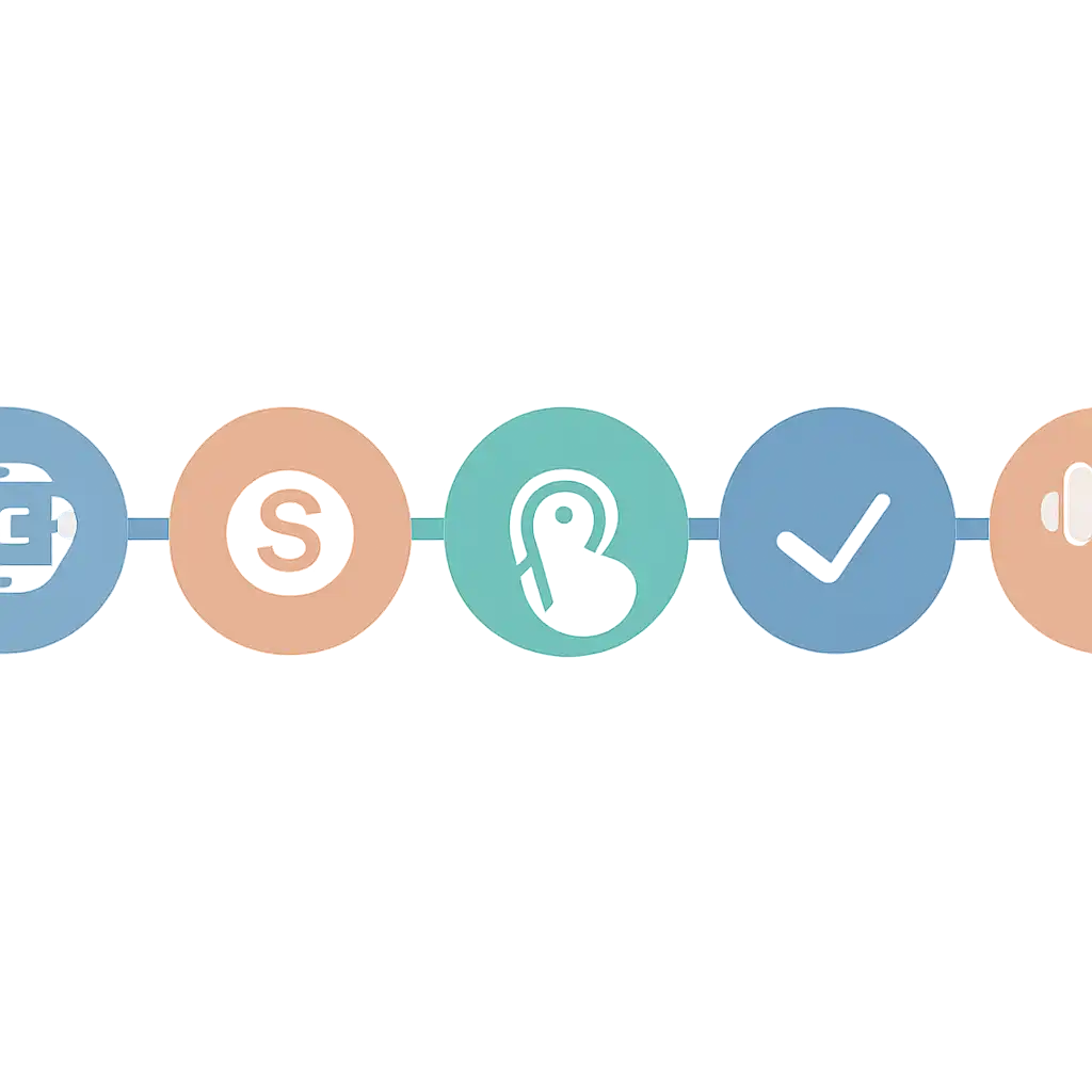 Five numbered circular icons connected by arrows in a horizontal flow, What slot games Is and How It Works steps