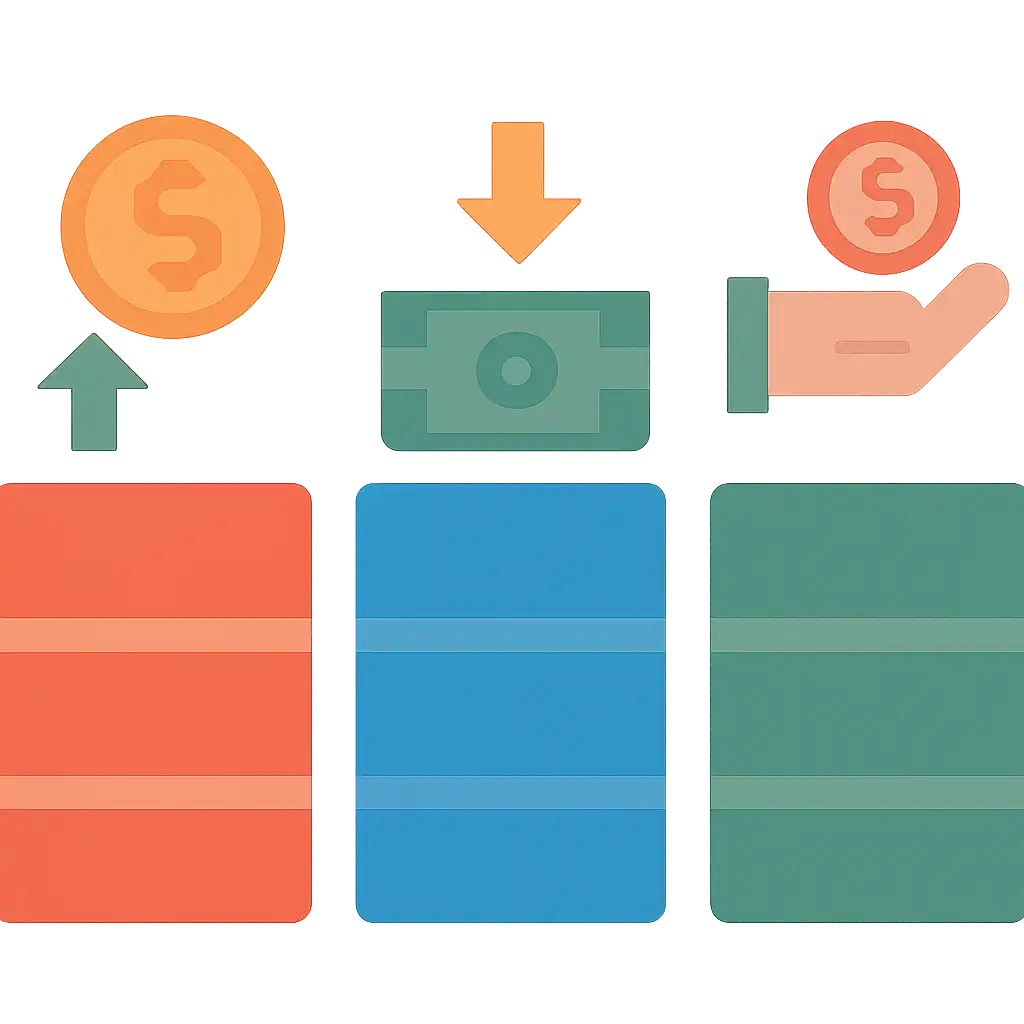 Infographic comparing options using coloured bars and, Deposits, Withdrawals and Payouts, Slot Games