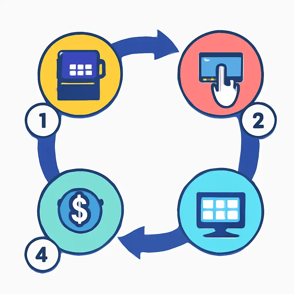 Annotated step diagram: round flow process with numbered callouts, Slot Games