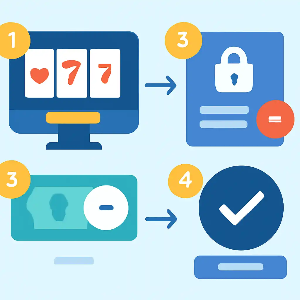 Annotated step diagram: ignoring deposit limits process with numbered callouts, Slot Games