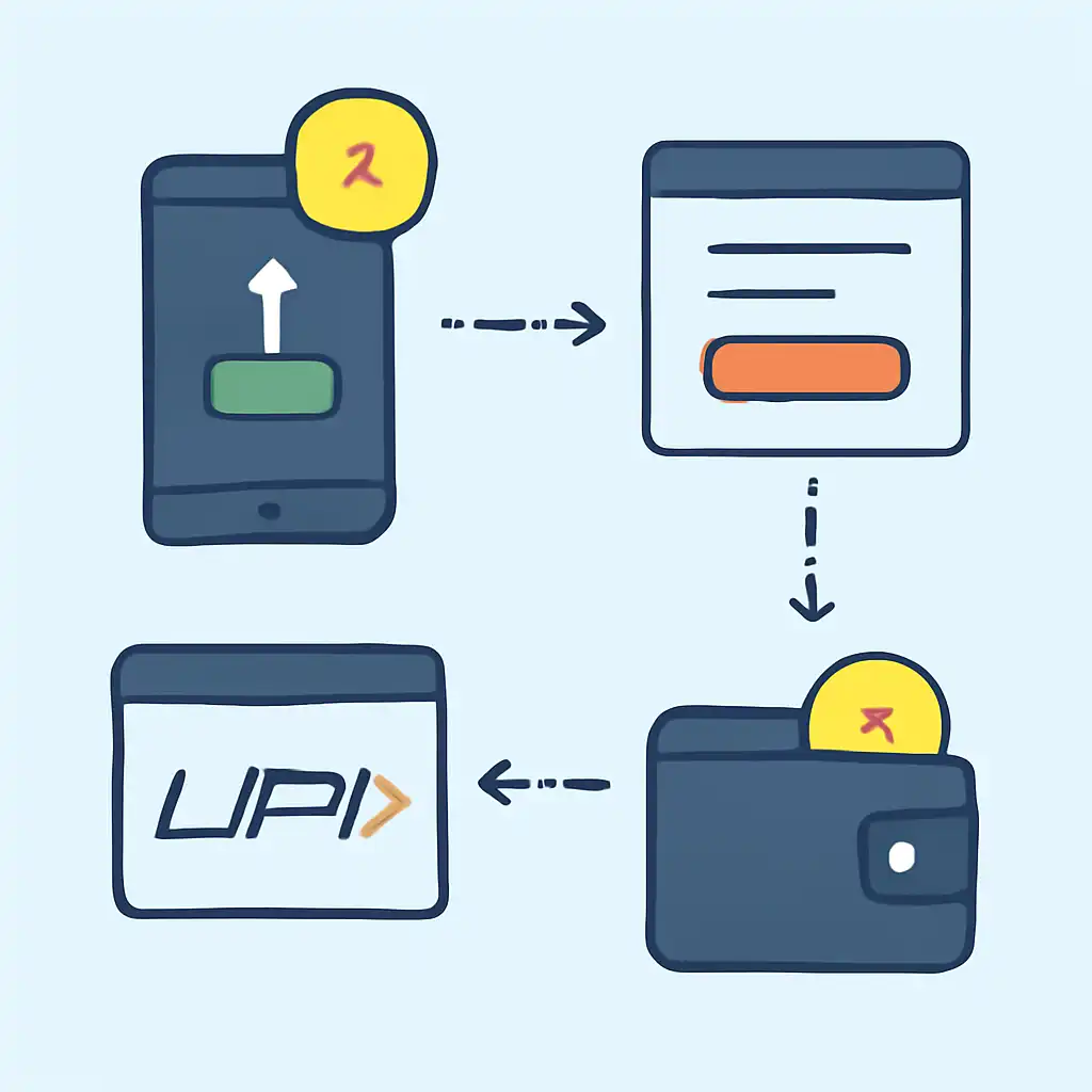 Annotated step diagram: upi deposits process with numbered callouts, Slot Games