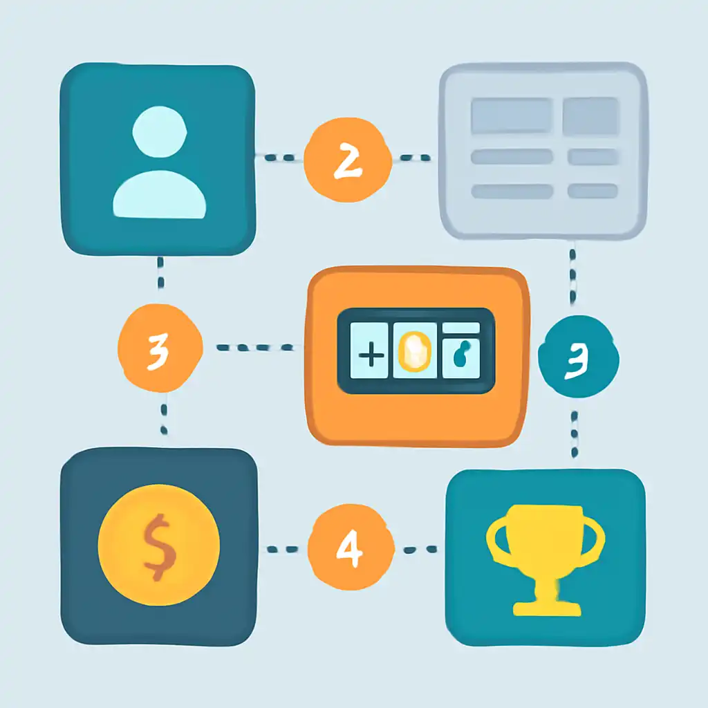 Annotated step diagram: draw timings process with numbered callouts, Slot Games