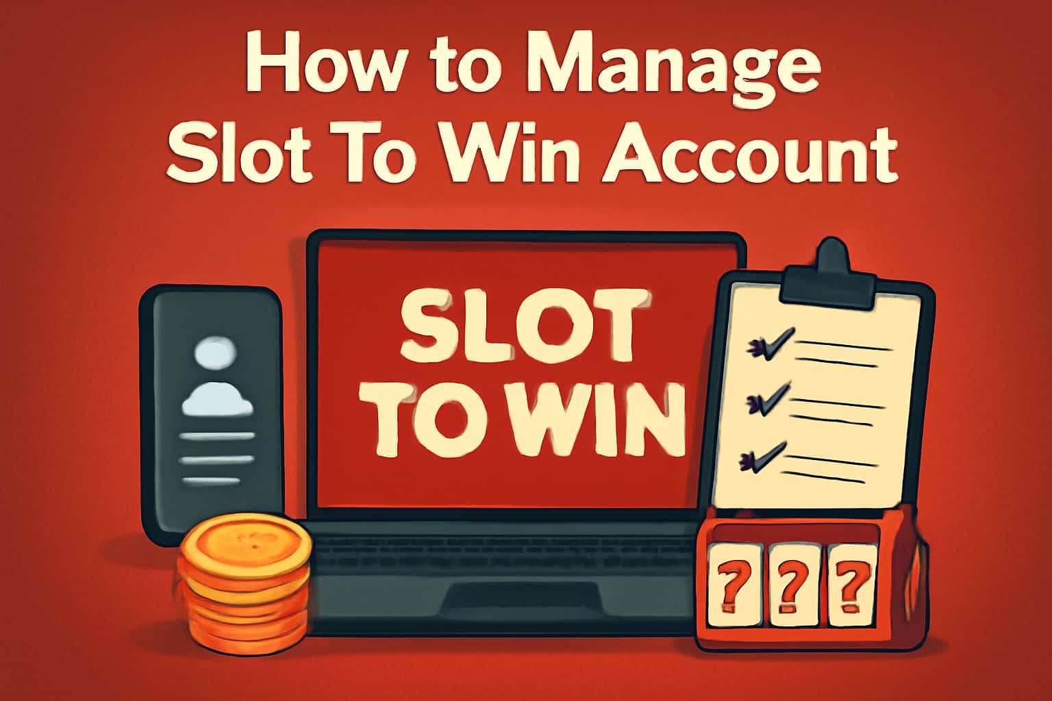 An informational graphic about managing Slot To Win accounts with a high-tech aesthetic.