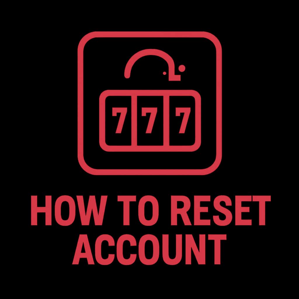 A badge indicating guidance on resetting Slot To Win accounts, featuring #c4181a color.